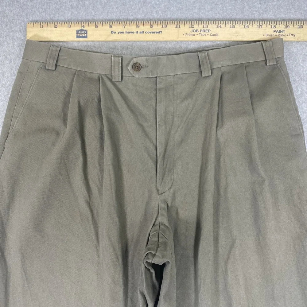 Lauren Ralph Lauren Dress Pants Mens 38x32 Olive Taupe Pleated Cuffed Cotton